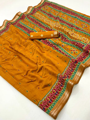 Stunning Mustard Viscose Saree with Patola Print Border & Graceful Look - Image 2