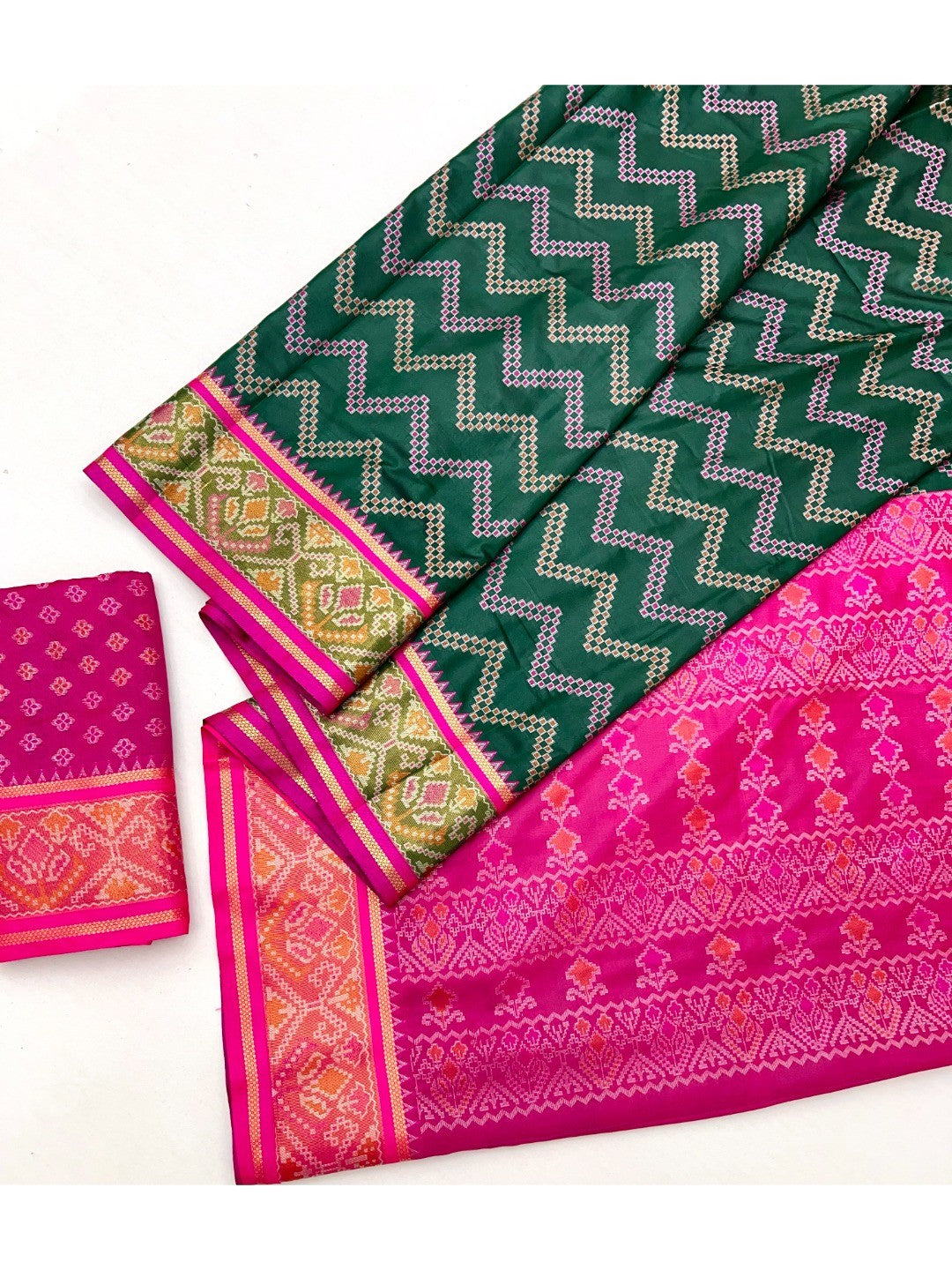 Green Art Silk Saree with Rich Pallu & Designer Jacquard Blouse - Image 3