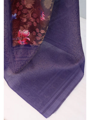 Classic Multicolor Floral Digital Print Burbury Silk Blend Saree With Jacquard Woven Border & Pallu - Image 2