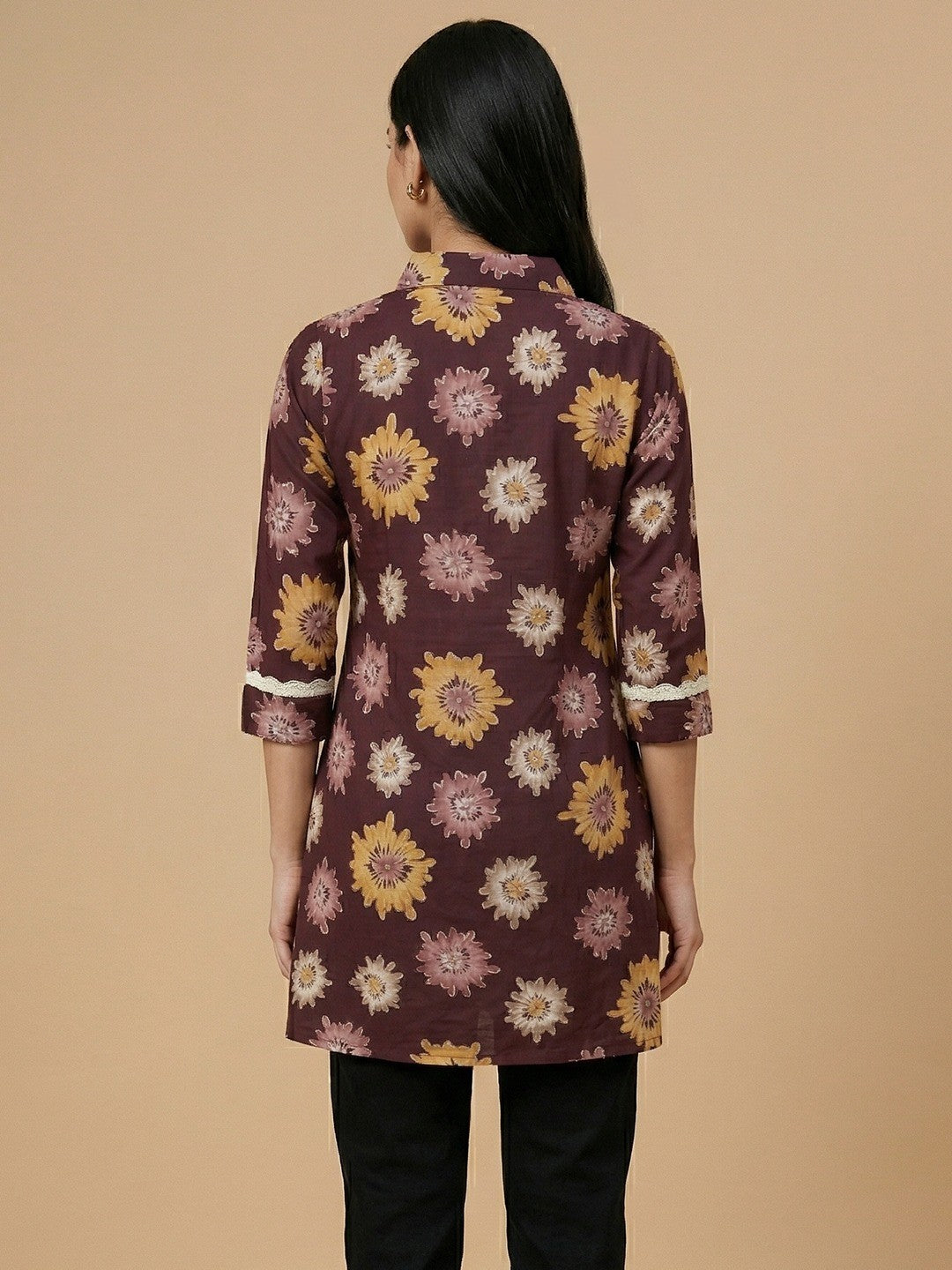 Wine Floral Print Rayon Top for Casual and Daily Wear - Image 3