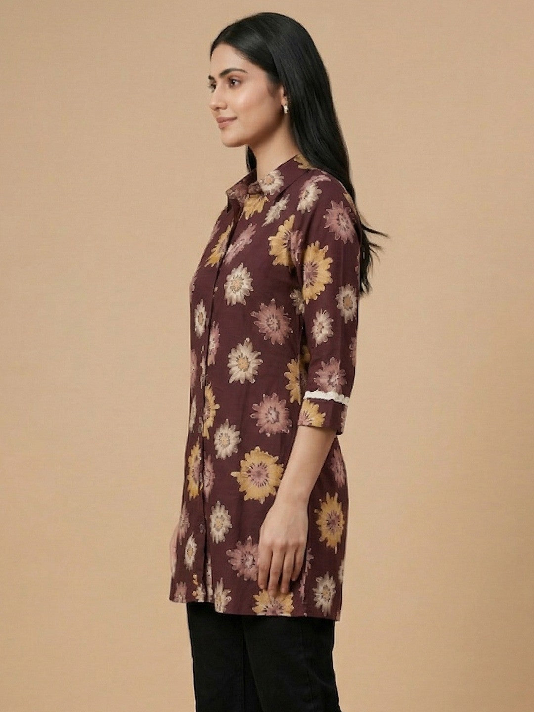 Wine Floral Print Rayon Top for Casual and Daily Wear - Image 4