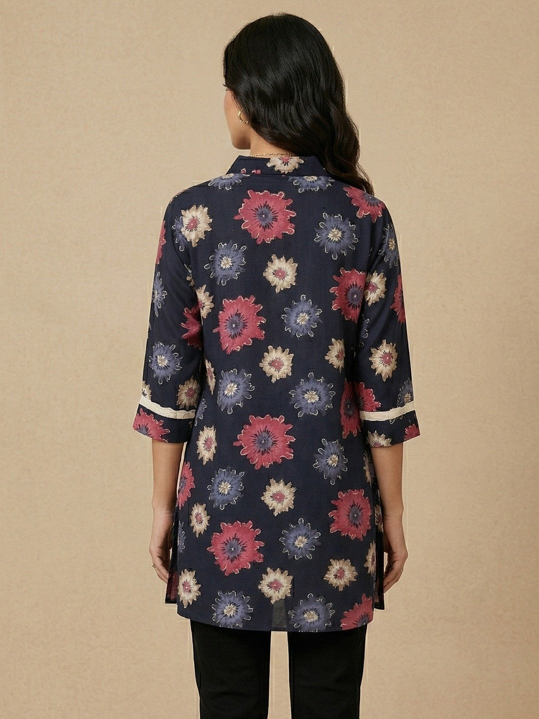 Blue Floral Print Rayon Top for Casual and Daily Wear - Image 3