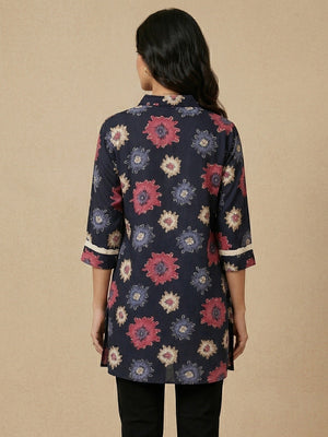 Blue Floral Print Rayon Top for Casual and Daily Wear - Image 2