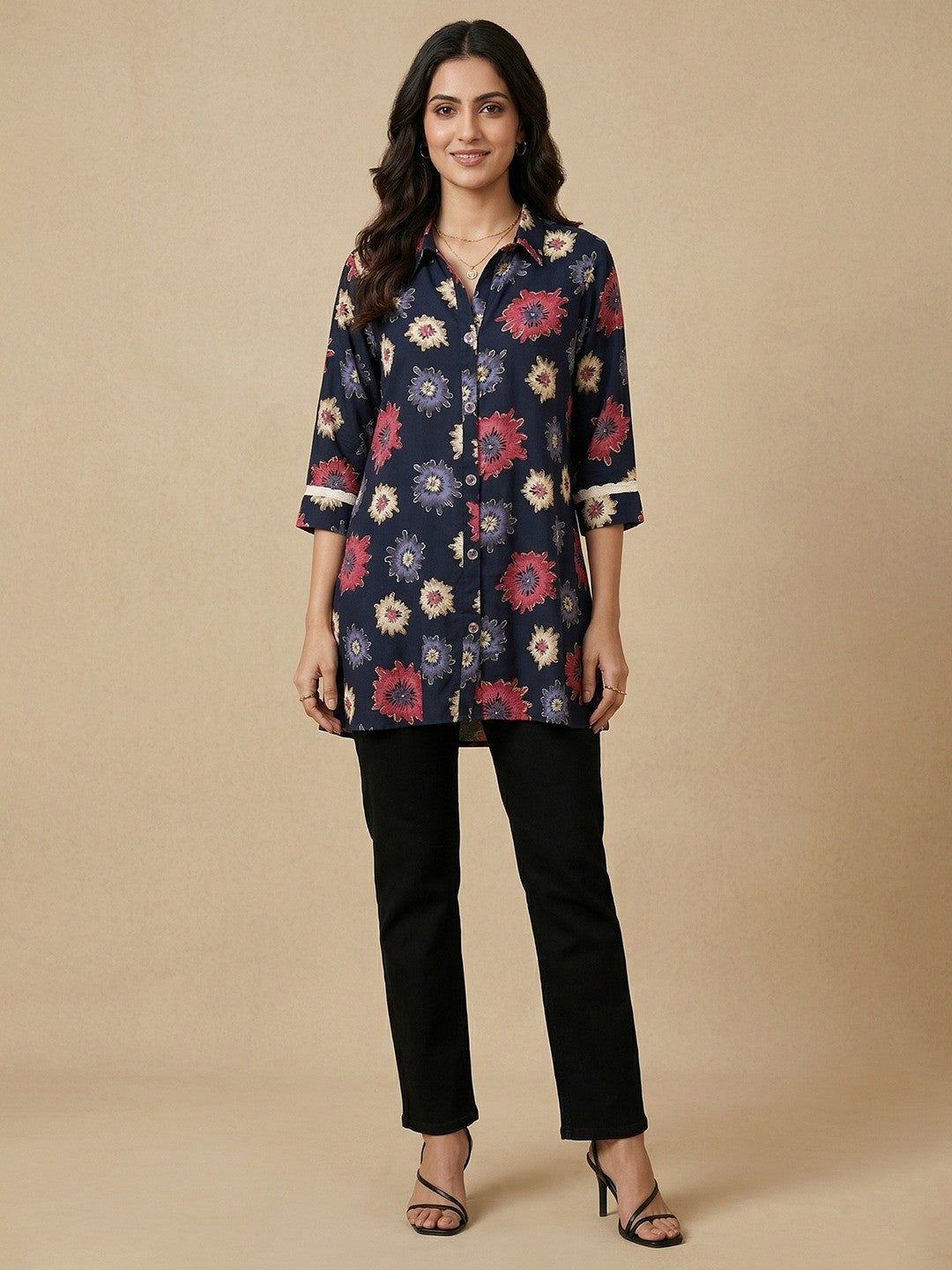 Blue Floral Print Rayon Top for Casual and Daily Wear - Image 5