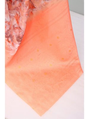 Peach Floral Digital Printed Silk Blend Lucknowi Saree With Jacquard Woven Border & Pallu - Image 2