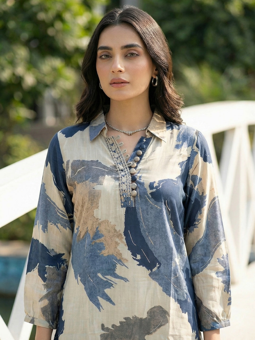 Blue Abstract Printed Viscose Two Piece Outfit with Soft Fabric and Modern Look - Image 4