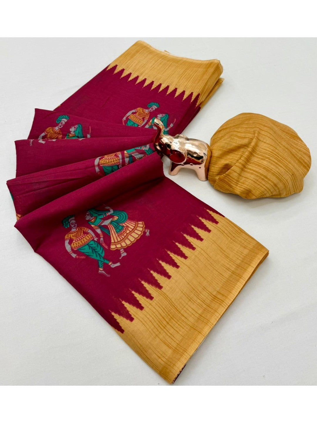 Classic Maroon Warli Inspired Printed Mulmul Cotton Saree With Artistic Striped Design Pallu - Image 3