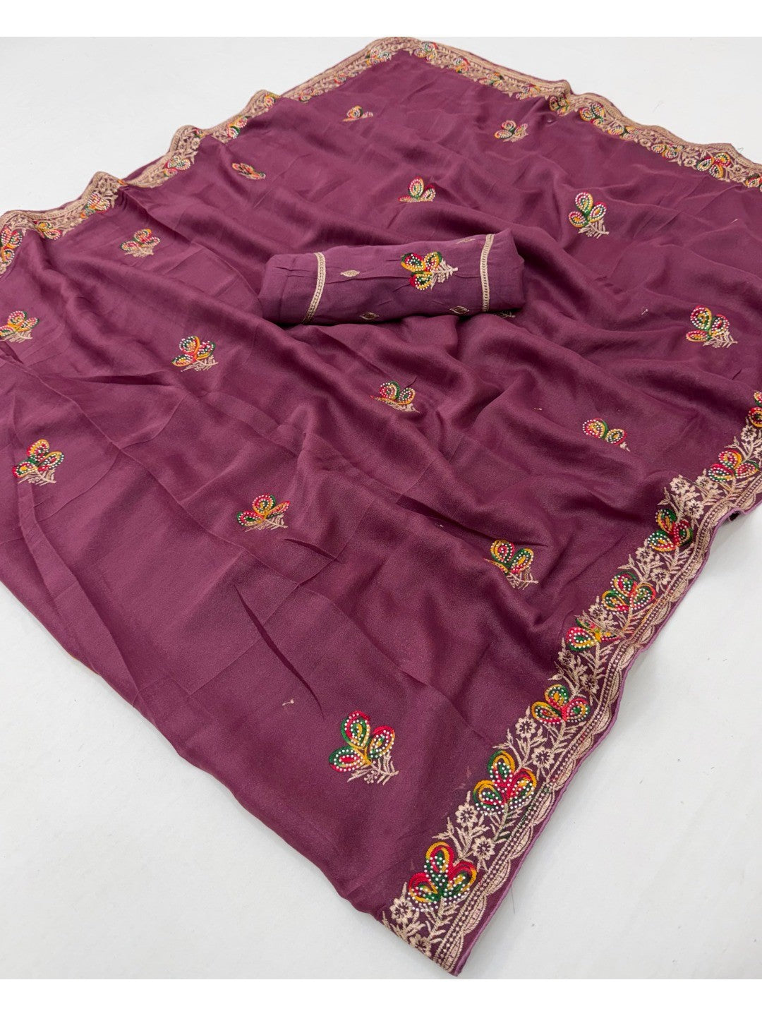Exclusive Purple Georgette Saree with Intricate Floral Embellishment - Image 2