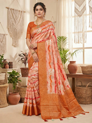 Elegant Beige Bemberg Saree with Weaving Rich Pallu and Digital Print - Image 1