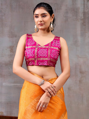 Classic Orange And Pink Floral Weaving Jacquard Chinon Half & Half Saree With Timeless Charm - Image 2