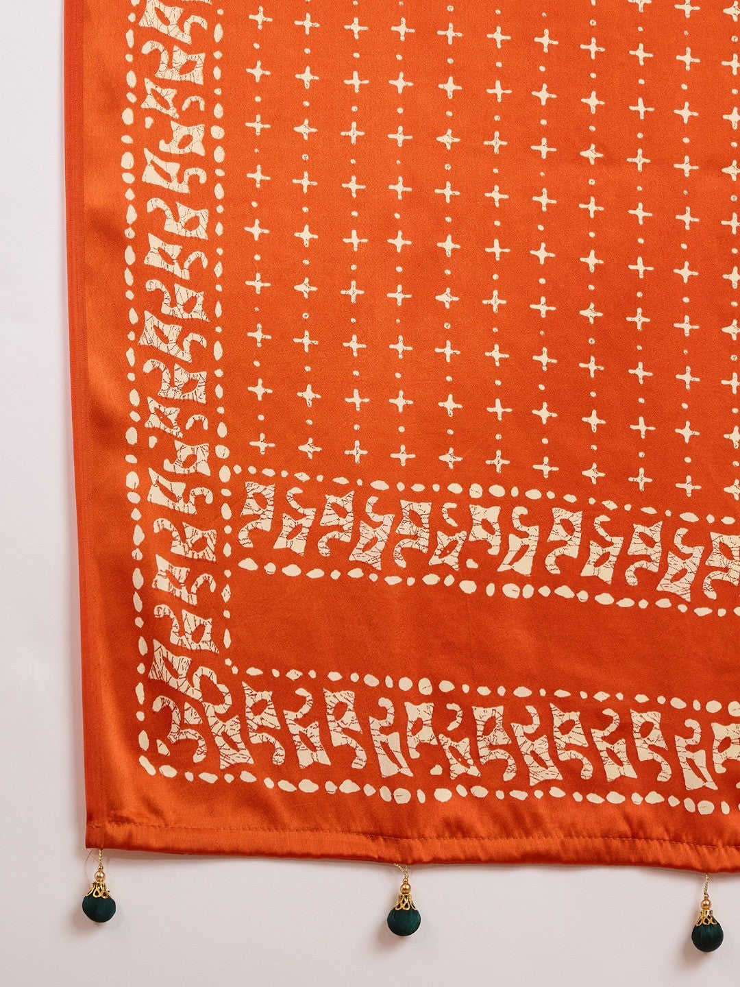 Graceful Green Satin Saree Featuring Orange Ethnic Print Border - Image 8