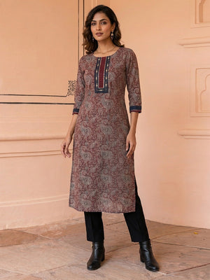 Maroon Paisley Printed Pure Cotton Straight Kurti - Image 1