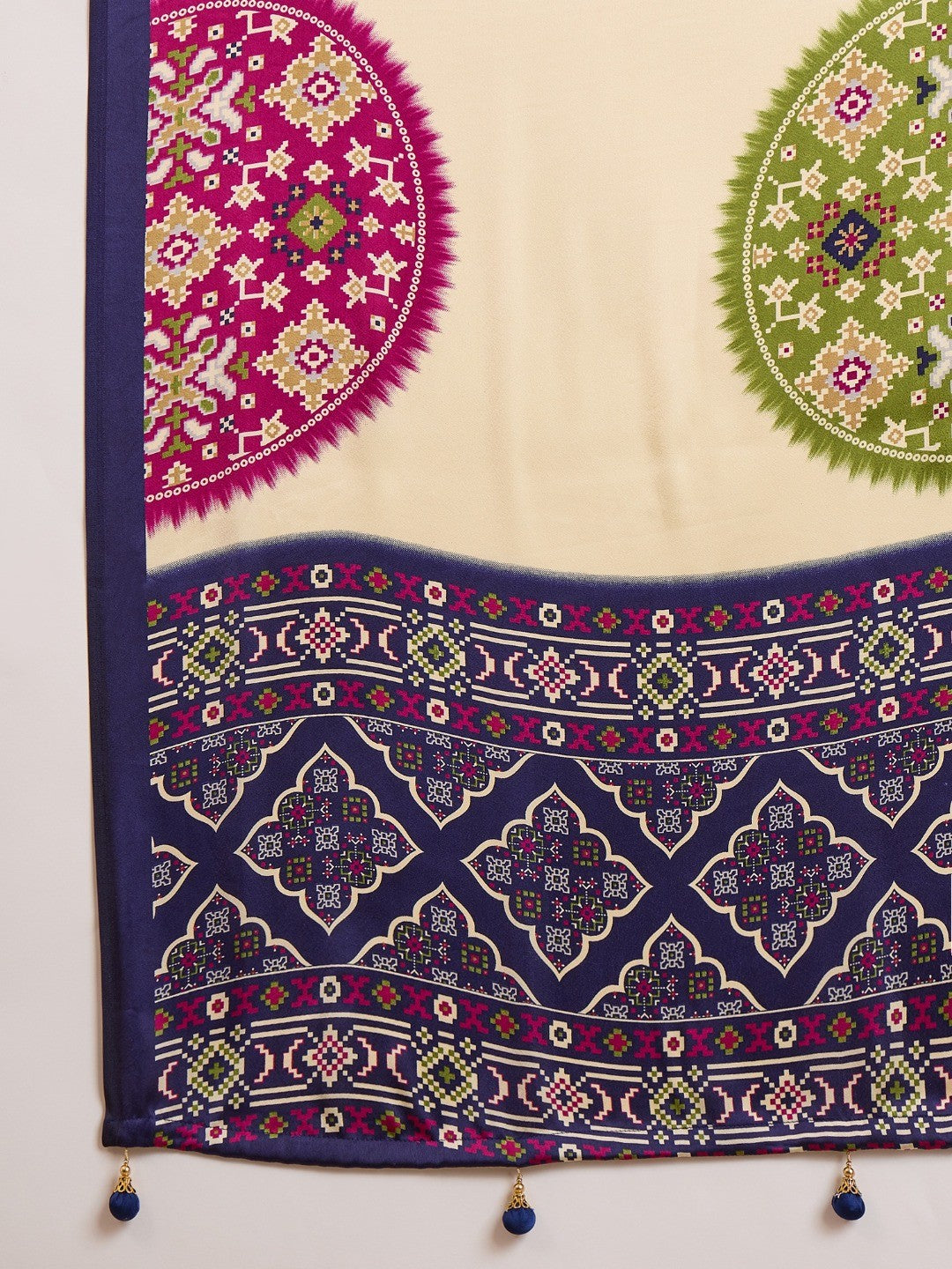 Graceful Blue Satin Saree Featuring Traditional Patola Border - Image 7