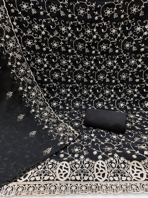 Elegant Black Floral Zari Embroidered Georgette Dress Material With Graceful Finish - Image 2