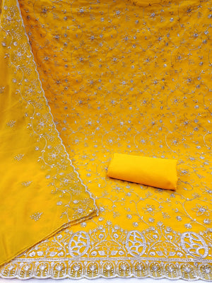 Elegant Yellow Floral Zari Embroidered Georgette Dress Material With Graceful Finish - Image 2