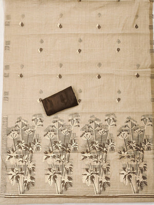 Elegant Beige & Brown Floral Zari Weaving Chanderi Silk Dress Material With Intricate Work - Image 2