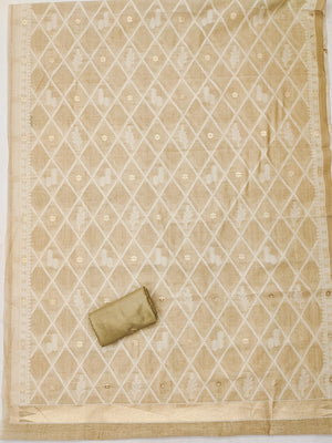 Premium Cream Floral Weaving Chanderi Silk Dress Material With Intricate Zari Work - Image 2