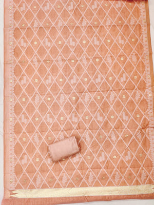 Premium Peach Floral Weaving Chanderi Silk Dress Material With Intricate Zari Work - Image 2