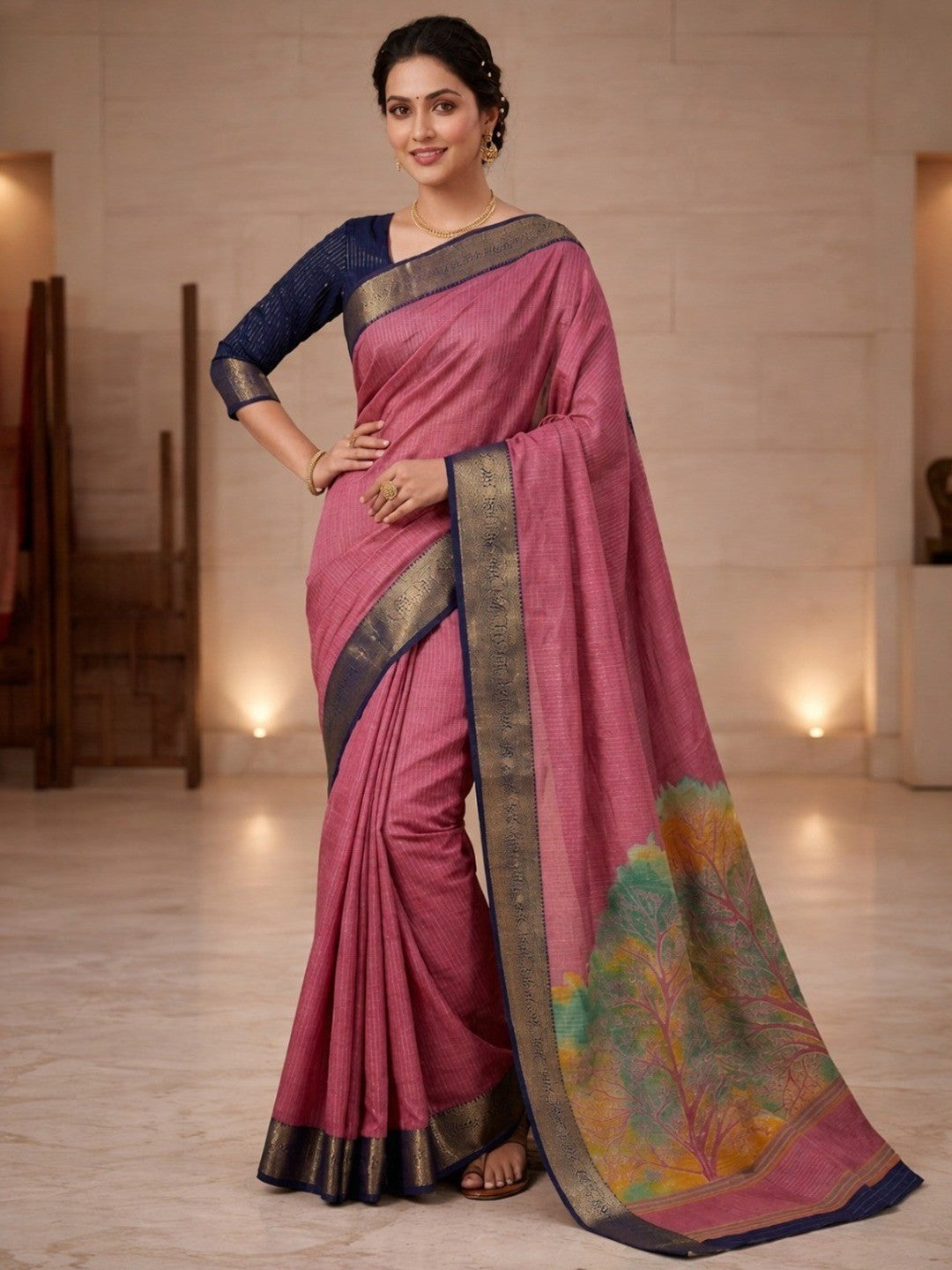 Elegant Pink Dola Silk Saree with Zari Woven Border - Image 1