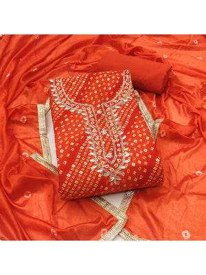 Elegant Orange Bandhani Print Pure Cotton Dress Material with Dupatta - Image 1