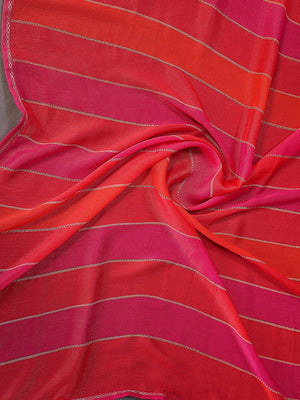 Luxurious Pink & Red Weaving Satin Saree Adorned With Swarovski Work - Image 2