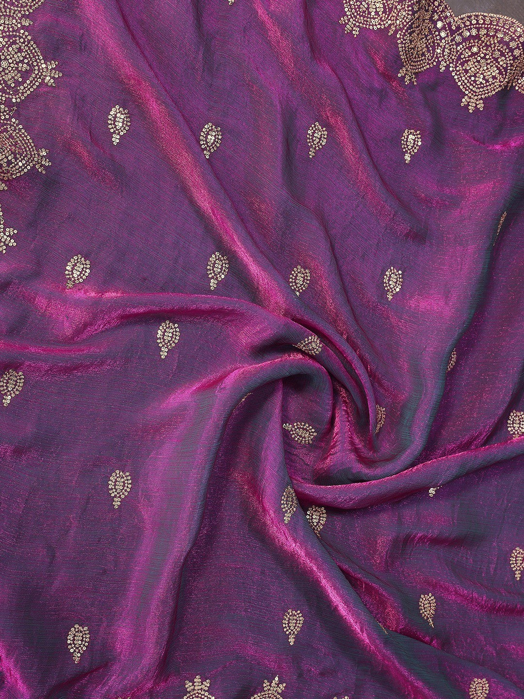 Designer Purple Sequins Embroidered Organza Chiffon Silk Saree With Luxe Finish - Image 2