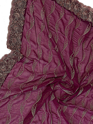 Sophisticated Wine Floral Zari Work Star Georgette Saree With Swarovski Embellishment - Image 2