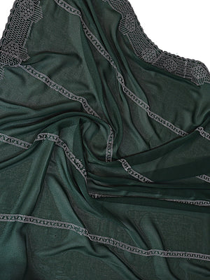 Designer Bottle Green Star Georgette Saree Featuring Intricate Swarovski Embellishment With Unstitched Blouse Peice - Image 2