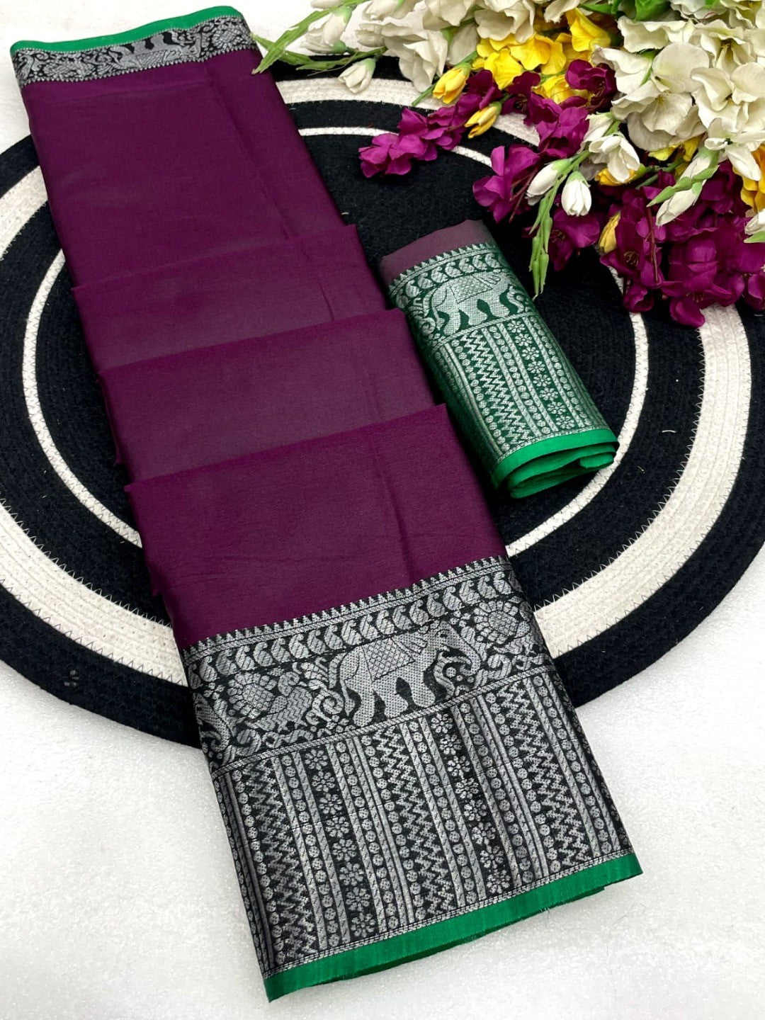 Classic Wine Plain Saree Highlighted With Silver Zari Woven Border Work - Image 2