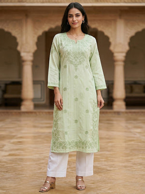 Elegant Green Rayon Kurti with Delicate Embroidery - Image 1