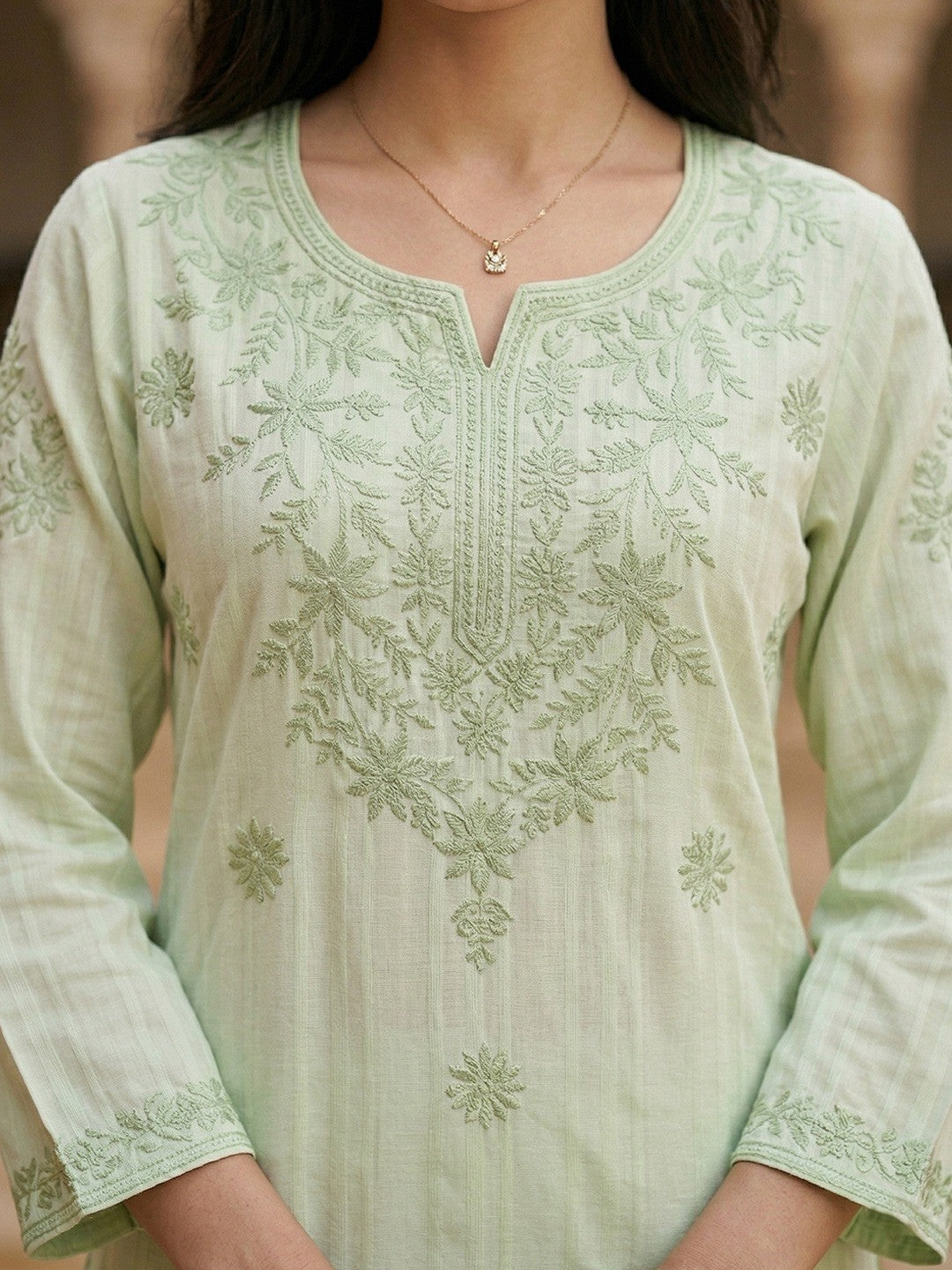 Elegant Green Rayon Kurti with Delicate Embroidery - Image 2