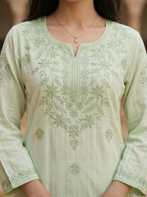 Elegant Green Rayon Kurti with Delicate Embroidery - Image 2