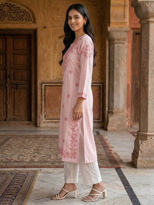 Elegant Pink Rayon Kurti with Delicate Embroidery - Image 2