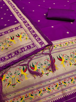 Elegant Purple Banarasi Silk Unstitched Dress Material with Dupatta - Image 2