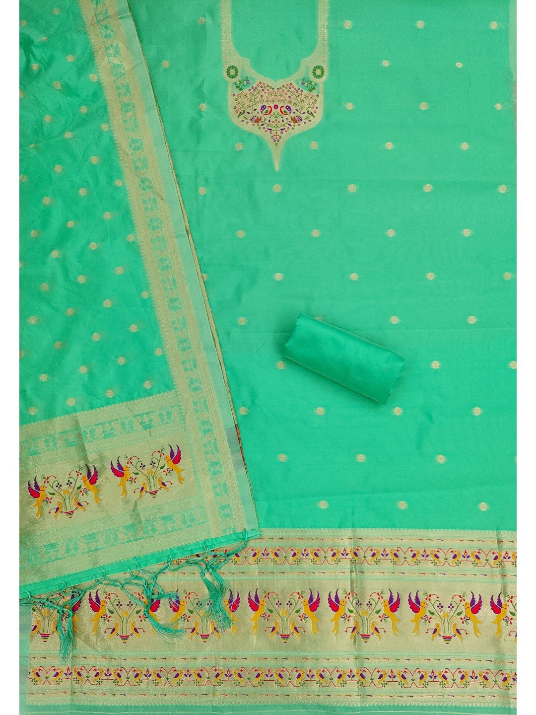 Elegant Sea Green Banarasi Silk Unstitched Dress Material with Dupatta - Image 3