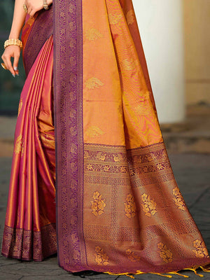 Classic Burnt Orange Peacock & Floral Motif Zari Woven Silk Blend Saree With Decorative Tassel Pallu - Image 2