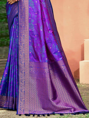 Luxury Violet Zari Woven Silk Blend Saree With Paisley Motif Border & Attractive Tassel Pallu - Image 2