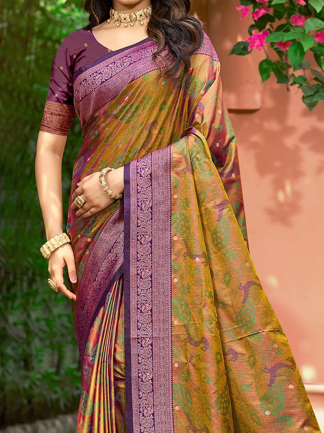 Luxury Dark Mustard Zari Woven Silk Blend Saree With Paisley Motif Border & Attractive Tassel Pallu - Image 3