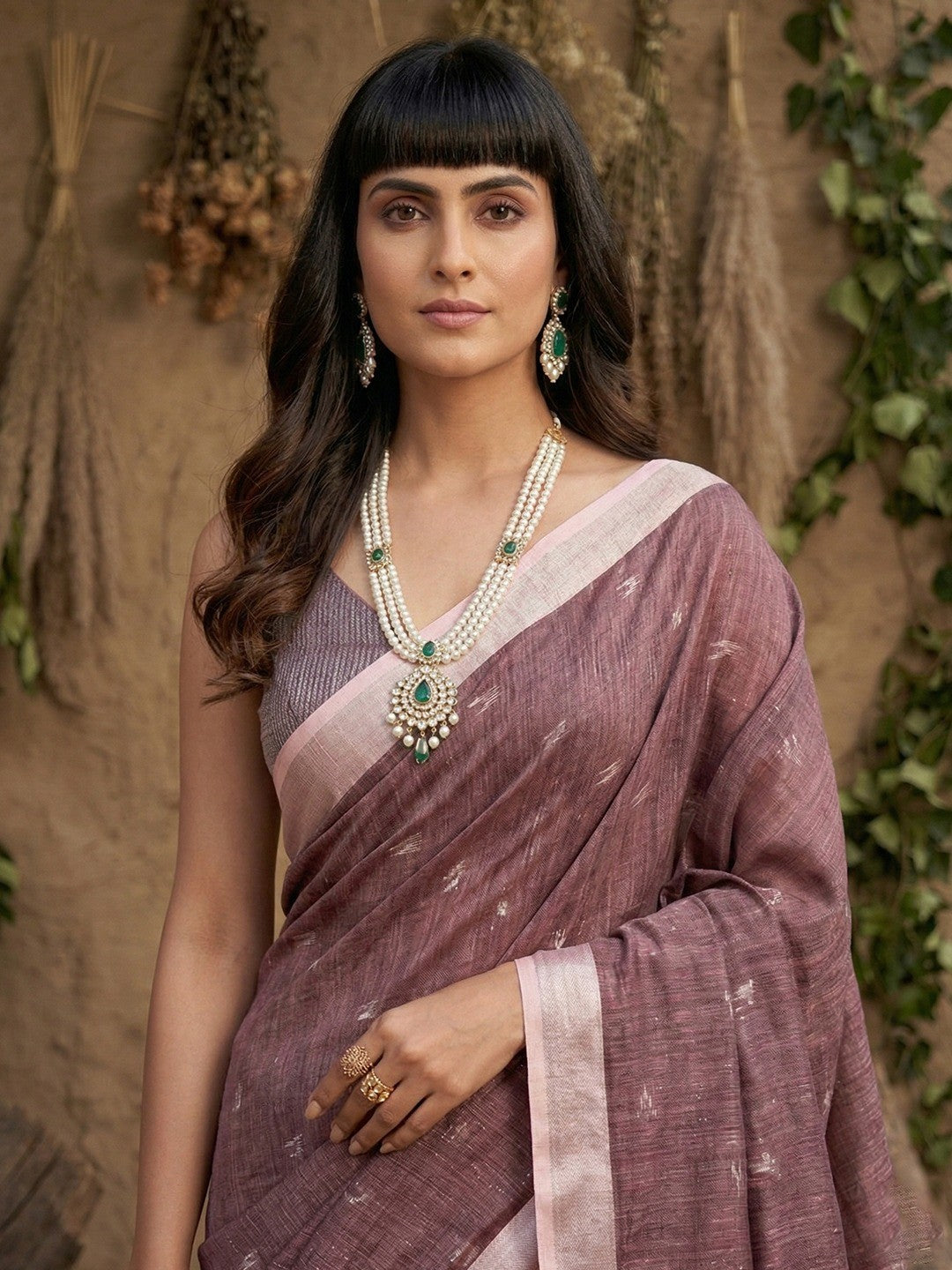 Elegant Purple Linen Saree with Silver Border Lightweight Festive Ethnic Wear - Image 3