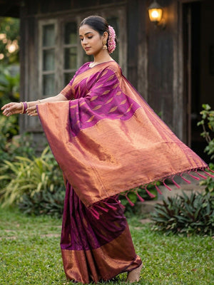 Purple Silk Blend Saree with Elegant Woven Design and Border Classic Ethnic Style - Image 2