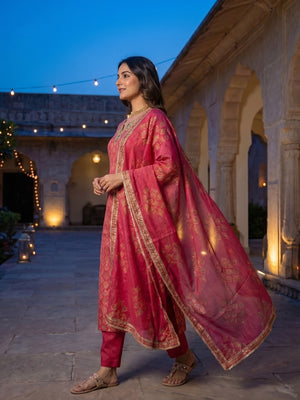 Pink Mul Chanderi Straight Suit Set with Subtle Print Classic Ethnic Look - Image 2