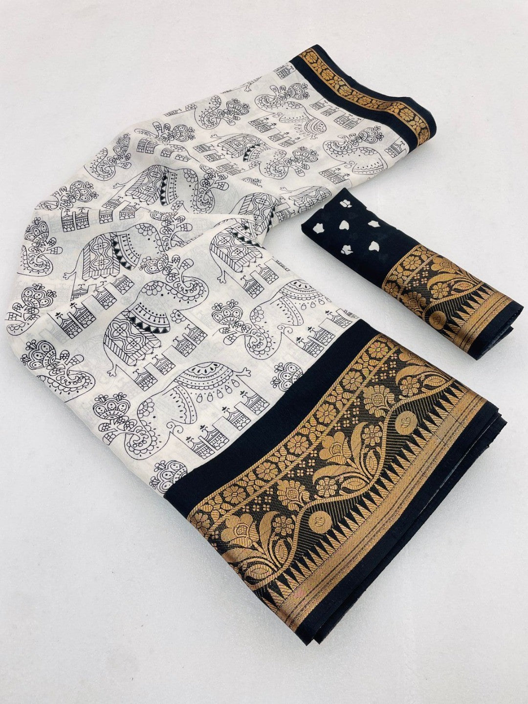 White Dola Silk Saree with Black Border Lightweight Festive Outfit - Image 3