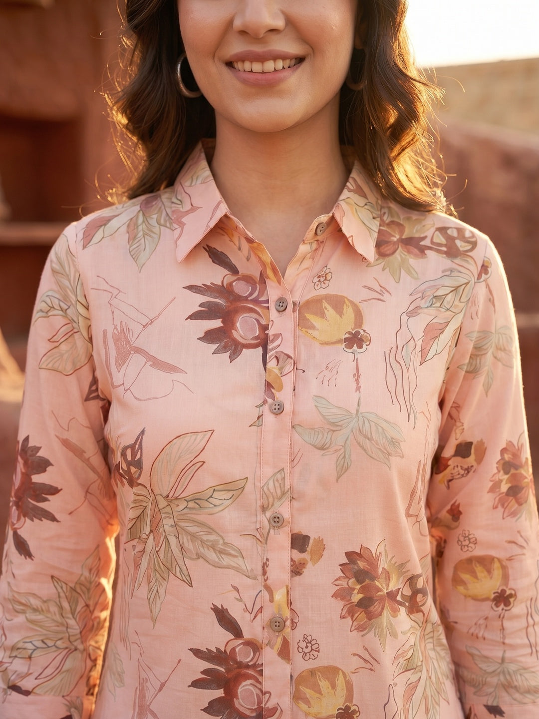 Premium Peach Floral Printed Muslin Top Chic Casual Style - Image 4