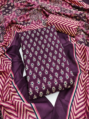 Exclusive Wine Floral Printed Rayon Dress Material With Delicate Design Finish - Image 2