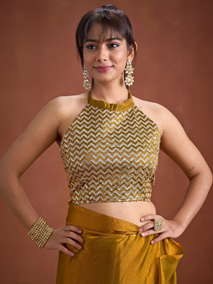 Trendy Mustard Solid Art Silk Saree With Stylish Belt & Tassel Pallu Detailing - Image 2
