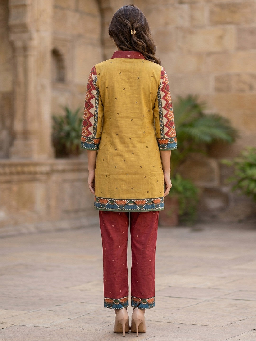 Trendy Olive Cotton Two-Piece Set for Casual & Office Wear - Image 3