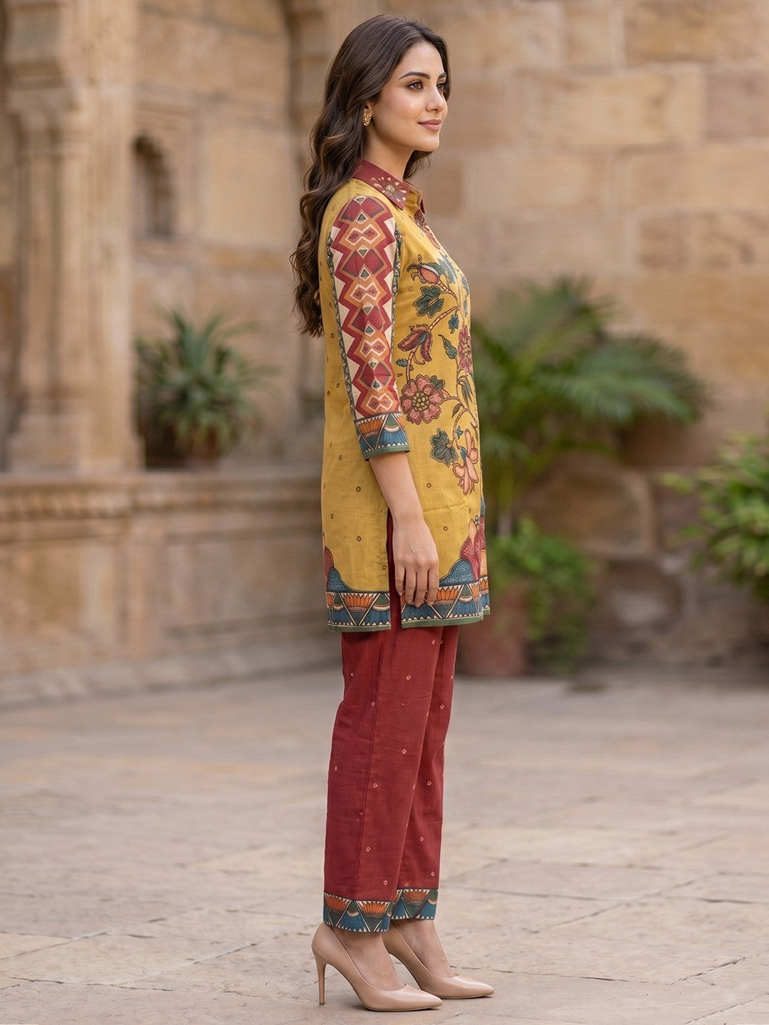 Trendy Olive Cotton Two-Piece Set for Casual & Office Wear - Image 4
