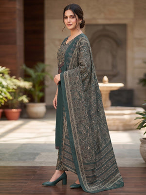 Premium Green Printed Pure Cotton Straight Fit Salwar Suit with Mirror Work Elegant Look - Image 2