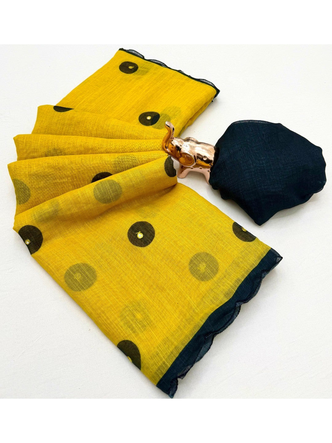 Stylish Yellow Linen Saree with Multicolor Printed Motifs Minimal Elegant Look - Image 3