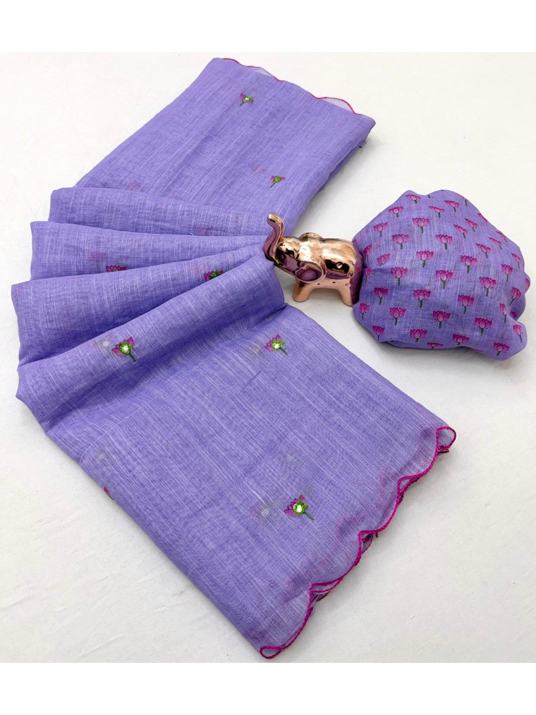 Stylish Lavender Linen Saree with Multicolor Printed Motifs Minimal Elegant Look - Image 2